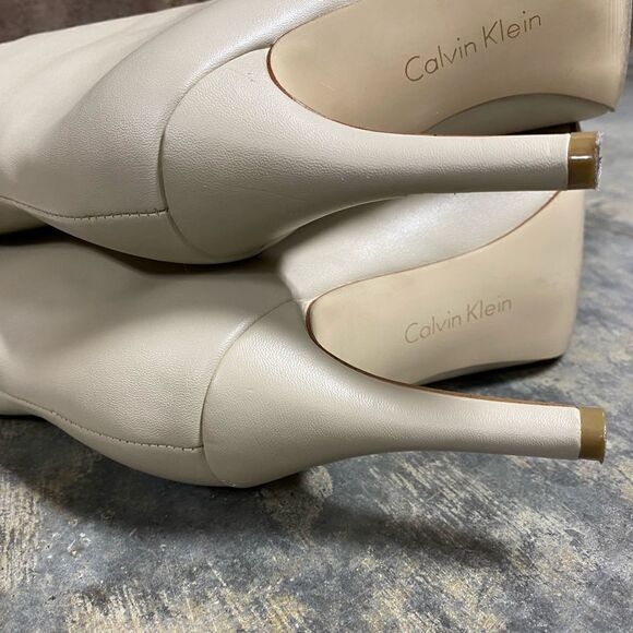 Calvin Klein Kaiya Cream Peep Toe Heeled Boots Size 6 - Picture 7 of 12